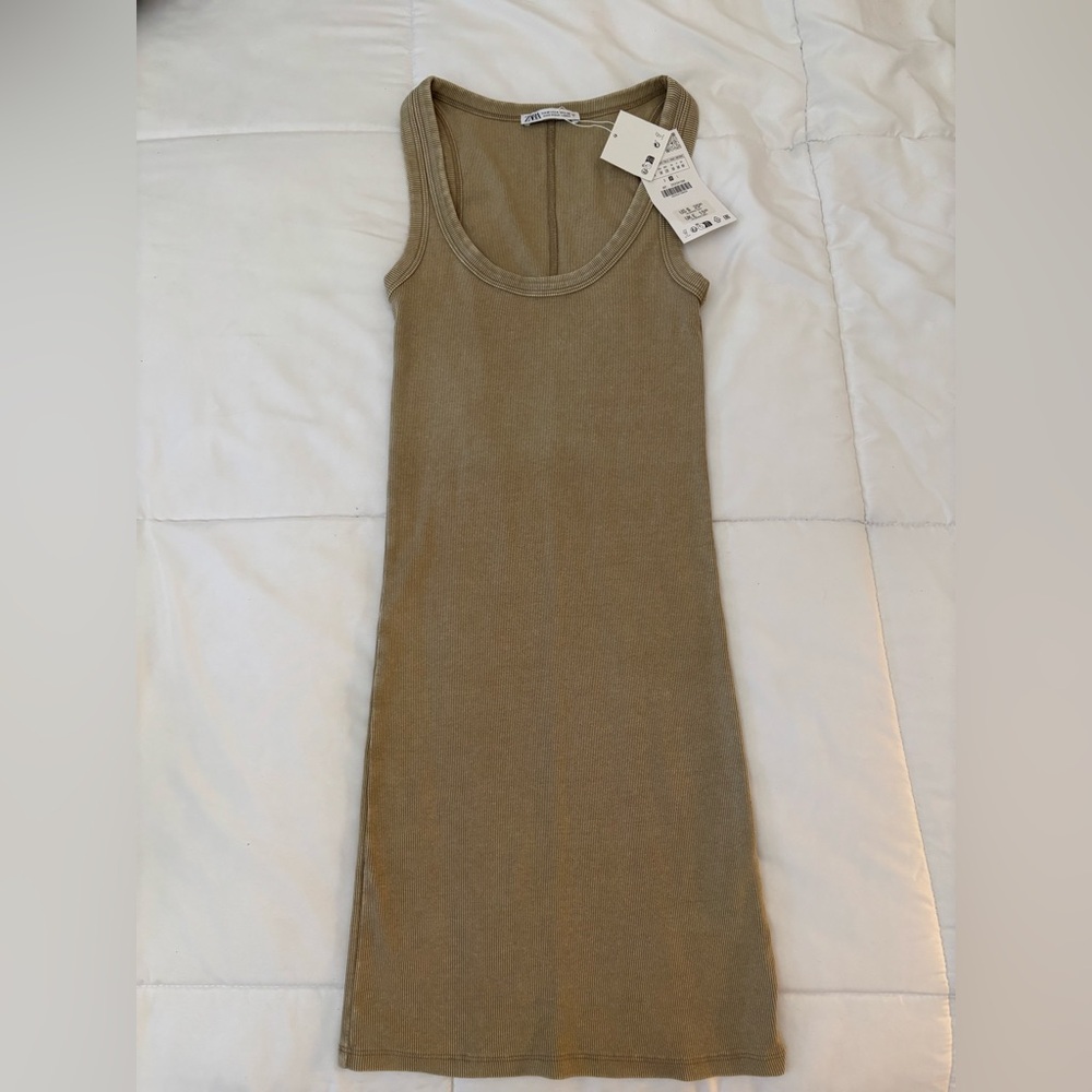 Zara Beige Sleeveless Midi Dress